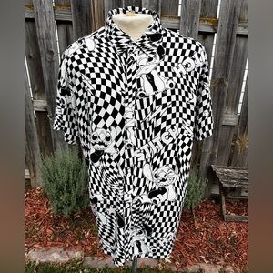 Vintage Disney Lilo & Stitch Black & White Checkered Button-Down Shirt - XL